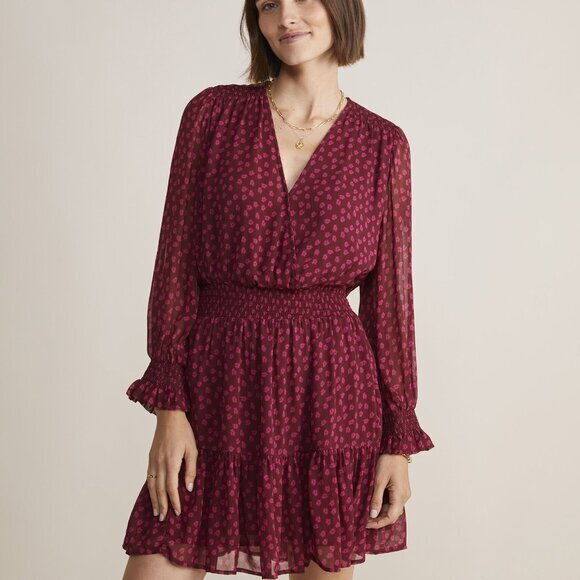Vineyard Vines Faux Wrap Long Sleeve Tiered Mini Dress L Red/Pink Floral - Picture 1 of 16